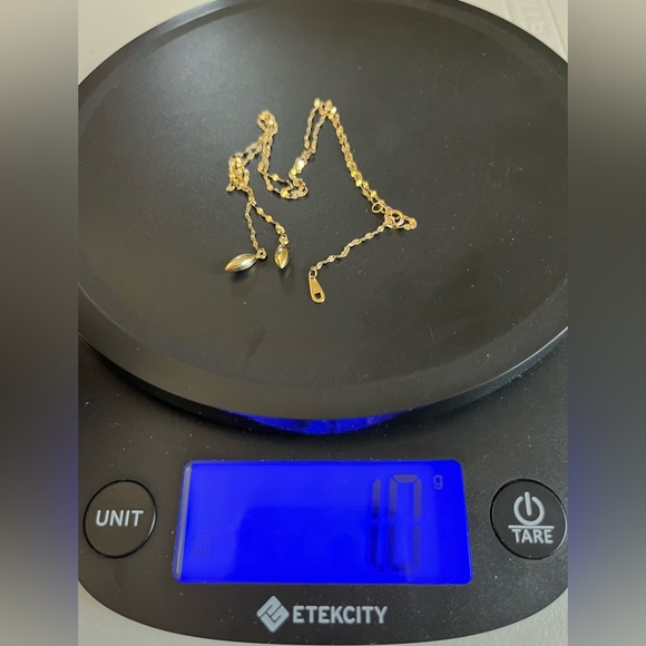 14k Solid Gold Mirror Disk Chain Lariat Necklace 18" - Picture 10 of 10